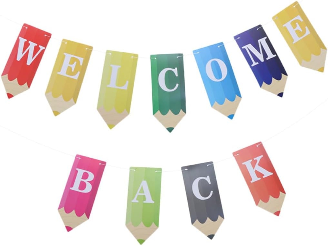Luxshiny Volta Às Sala de Aula Banner, Banner de Papel Pendura, Tamanho Padrão, Decoração Escolar Versátil para