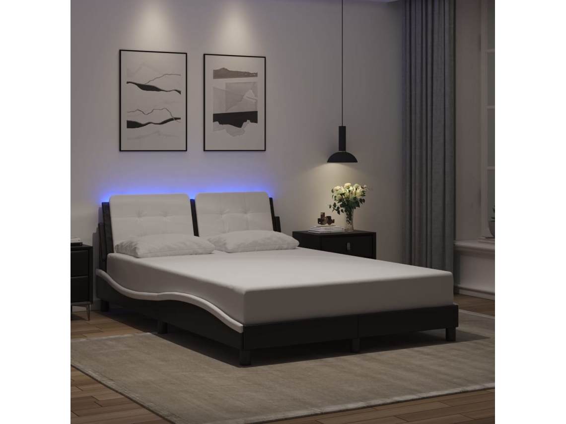 Vidaxl Estrutura De Cama Com Led Sem Colchão Zadar 120x200cm Preto/branco