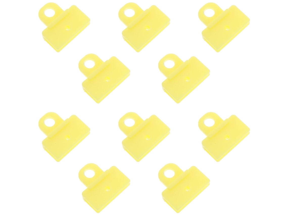 Conjunto de 10 clipes de fixação para portas e reguladores de portas, em plástico amarelo.