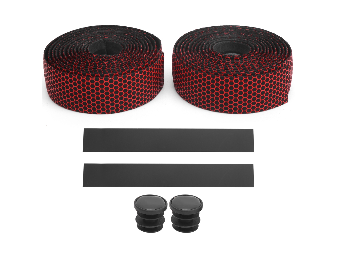 Fita de Guidão de Bicicleta Antiaderente Elástica Pu+eva para Ciclismo com Plugues Acessórios Preto Vermelho | S/MARCA