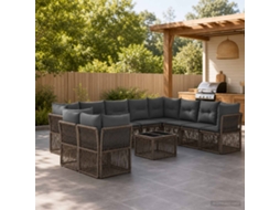 Vidaxl Conjunto De Sofá De Jardim 11 Unid. Cinzento Vime Pe