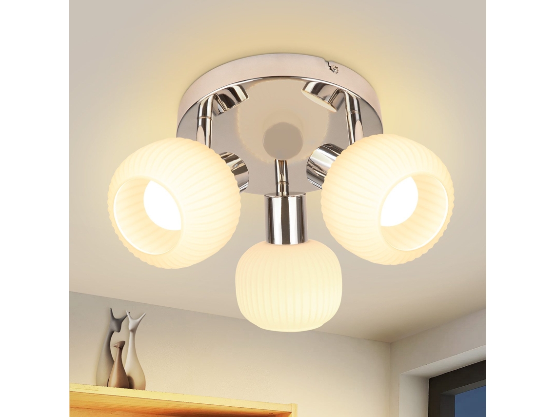 Nettlife Candeeiro De Teto Com Focos Branco 3 Luzes Vidro E14 Ajustável Sem Lâmpada Para Interior, 25 W, 10 Cm, Orientáveis, Para Uso Diário