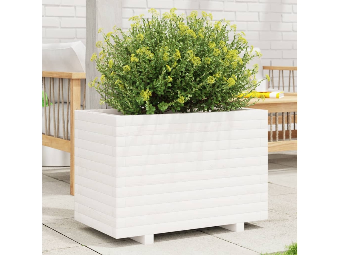 Vidaxl Vaso/floreira De Jardim 70x40x49,5 Cm Pinho Maciço Branco