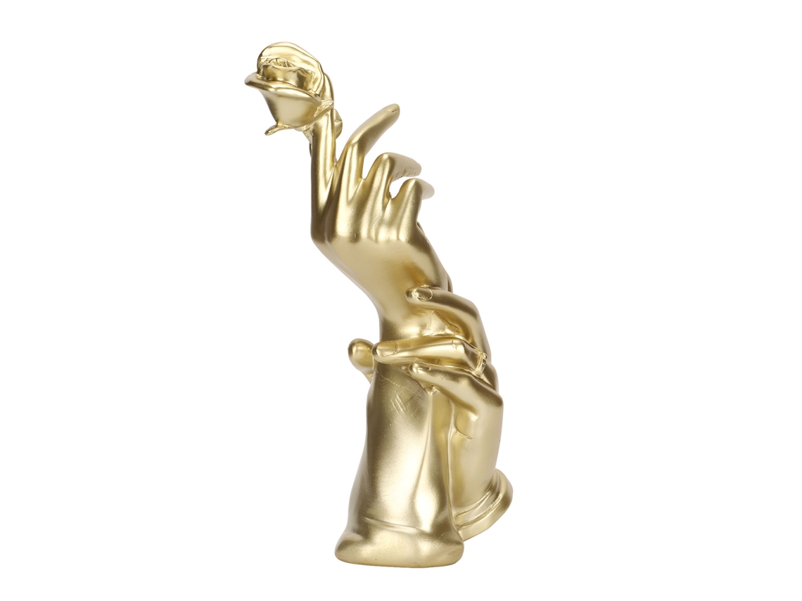 Escultura Rosa Resina Decoração Casa Sustentação Duas Mãos