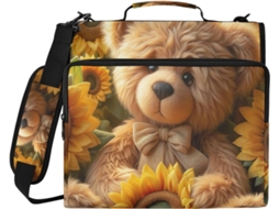 Bolsa Organizadora Fofa Em Formato De Ursinho Pelúcia Com Estampa Girassol, Fechamento Em Zíper E Compartimento