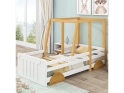 Cama Infantil Rodas Mdf Moldura Pinho Branco Natural 90x200cm