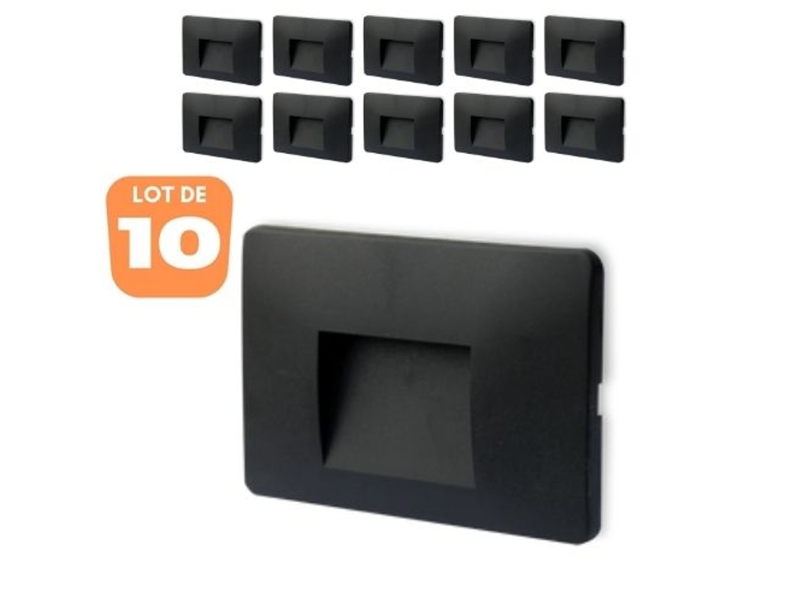 Conjunto de 10 Pontos Led de Parede Quadrada Preta Vektab4 3W 3000K Ip65 BRAYTRON