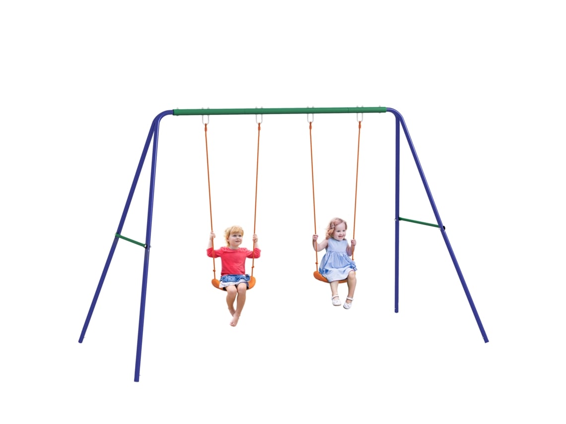 Conjunto de Baloiço para Crianças com 2 Assentos, Resistente a Raios UV, Suporte de Metal 269x160x180 cm Multicor ZENCORE SERVICES