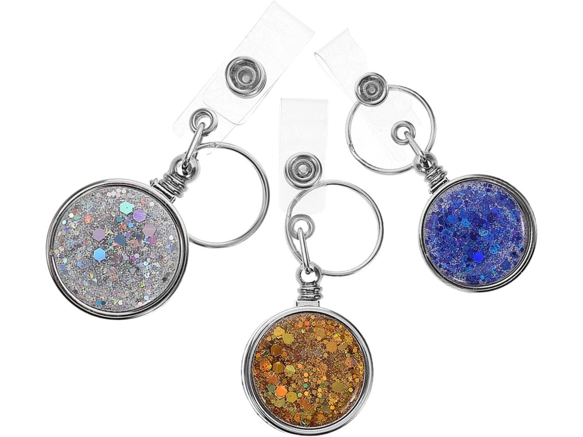 Porta Crachá Retrátil Zerodeko De 3 Peças Com Revestimento Uv, Prateado, Strass, Acabamento Liso, Abs E Metal, Para