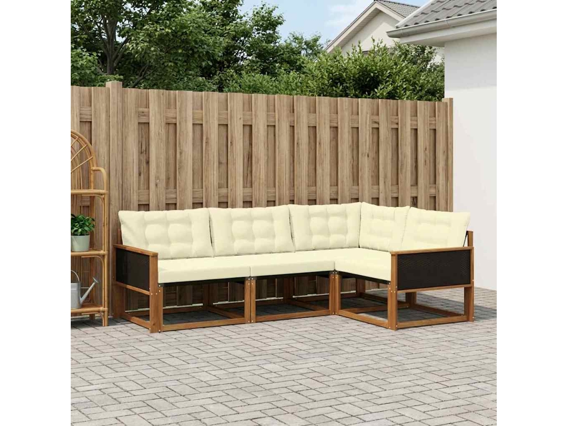 Vidaxl Conjunto De Sofás Para Exterior 4 Unid. Natural E Creme