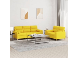 Vidaxl 2 Pcs Conjunto De Sofás Com Almofadas Tecido Amarelo-claro