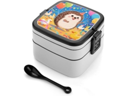 Lancheira Bento Party Doodle Hedgehog, Empilhável, Com Tampas, Isolada, À Prova De Vazamentos, 2-compartimentos
