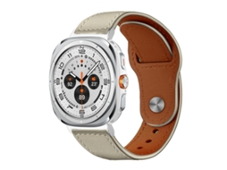 Bracelete GENUÍNO de Couro com Fivela Rebitada Bege para Samsung Galaxy Watch Ultra XIAOMOYU (47mm)