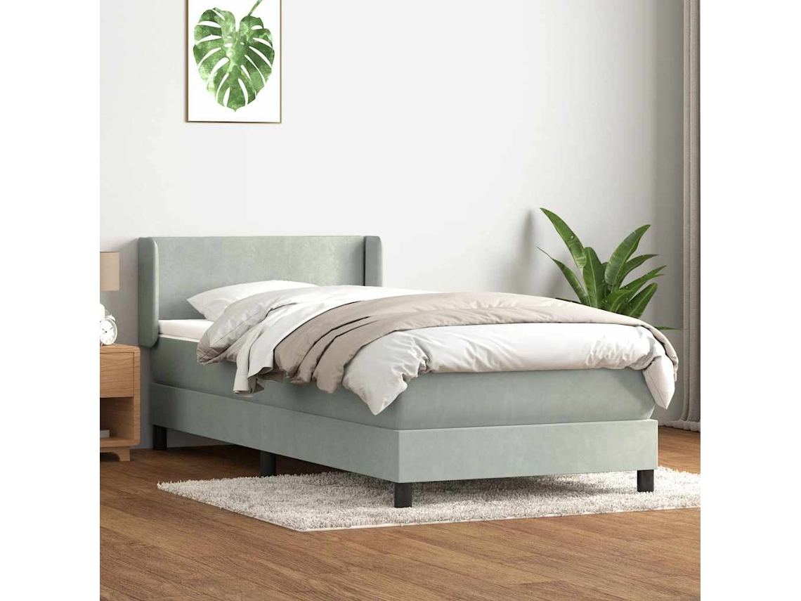 Vidaxl Cama Com Molas/colchão Cinzento-claro 90x220 Cm Veludo