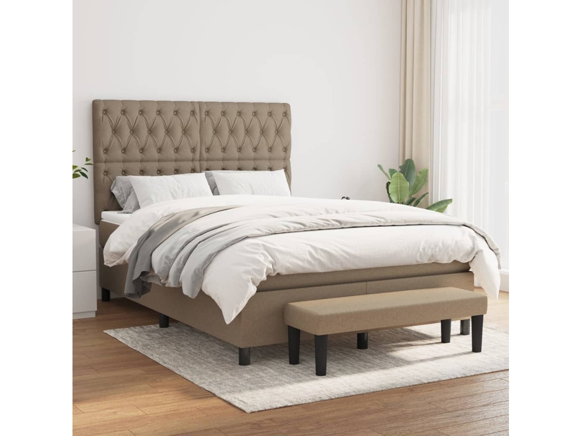 Vidaxl Cama Com Molas/colchão 140x190 Cm Tecido Castanho-acinzentado