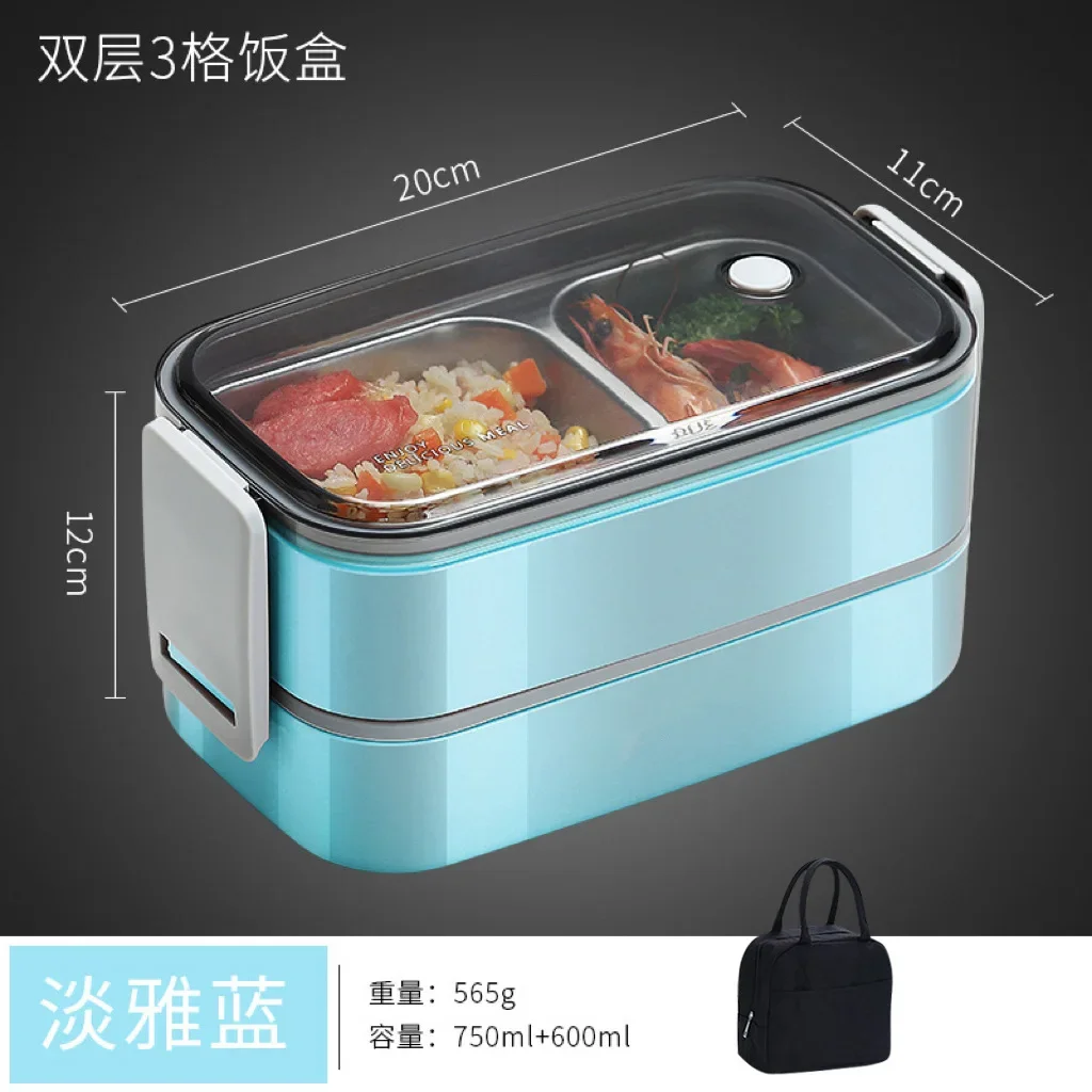 Lancheira em Aço Inoxidável 304, Própria para Micro ondas, Recipiente Portátil para Armazenar Alimentos. MDUG (azul com Bolsa de Transporte)