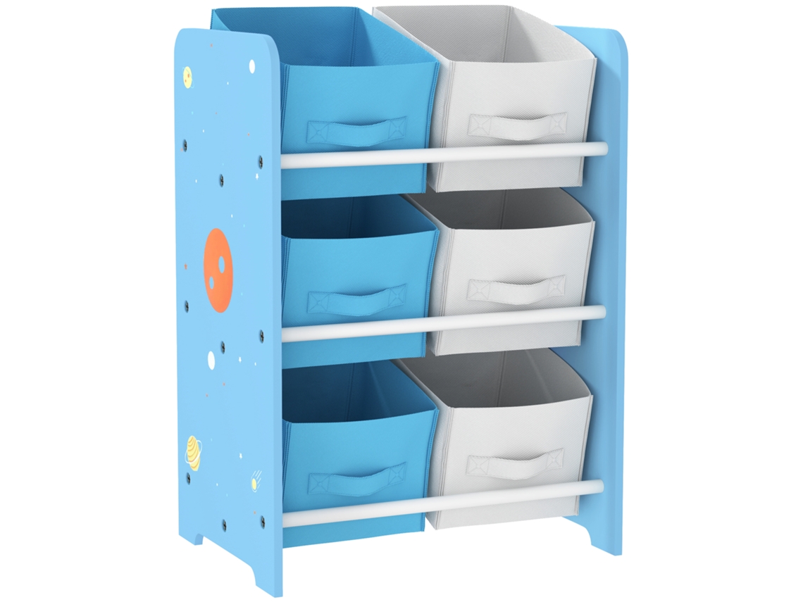 Estante para Brinquedos com 6 Caixas de Tecido Não Tecido Amovíveis Organizador 43x30x60cm Azul S/MARCA