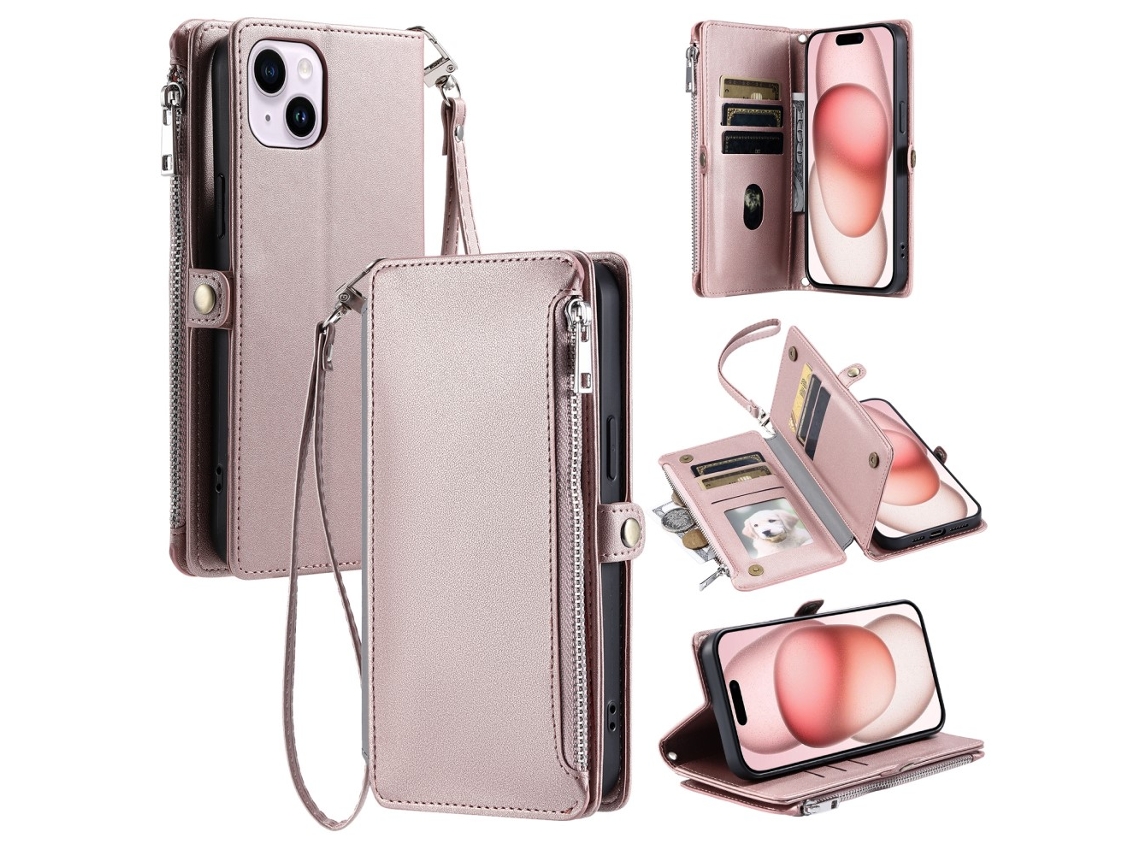 Capa Para Iphone 15 Pele Sintética Anti-choque Rosa