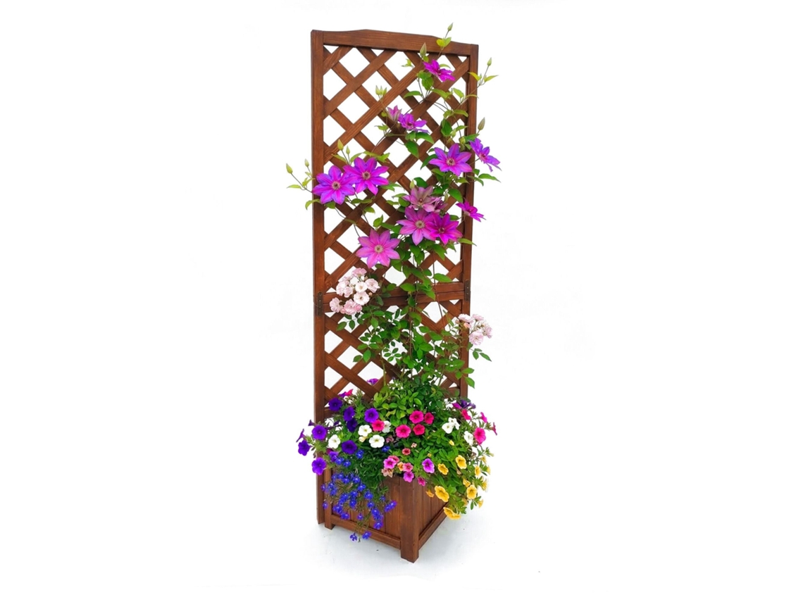 Jardineira De Madeira Marrom 180 Cm Com Treliça
