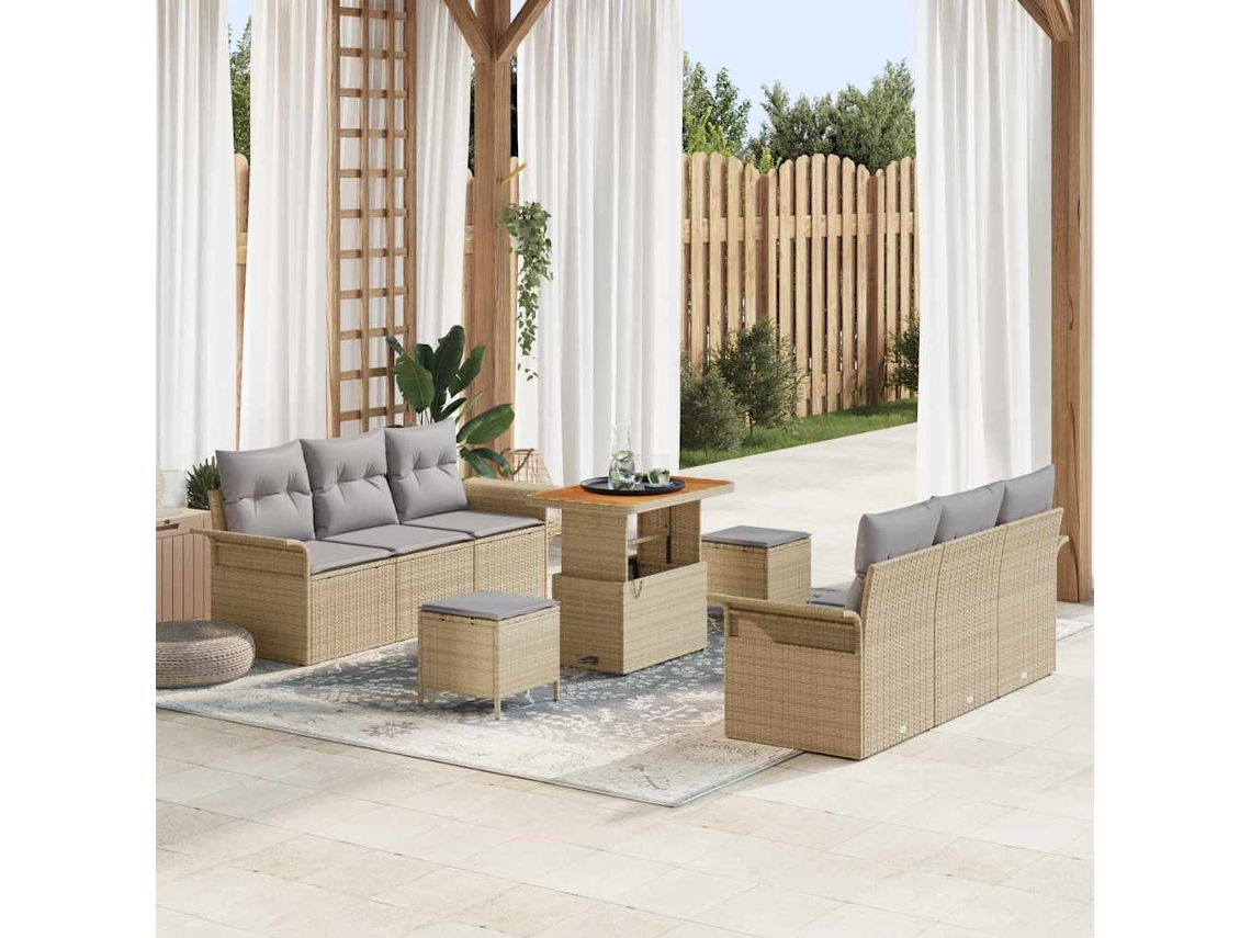 Vidaxl Conjunto De Sofá De Jardim 9 Unid. Bege Vime Pe