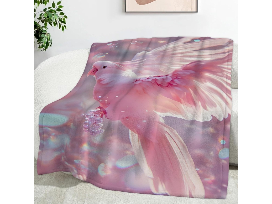 Manta com Estampa de Papagaio Rosa Claro 130x150 Cm Multifuncional Macia e Aconchegante em Flanela Ideal para