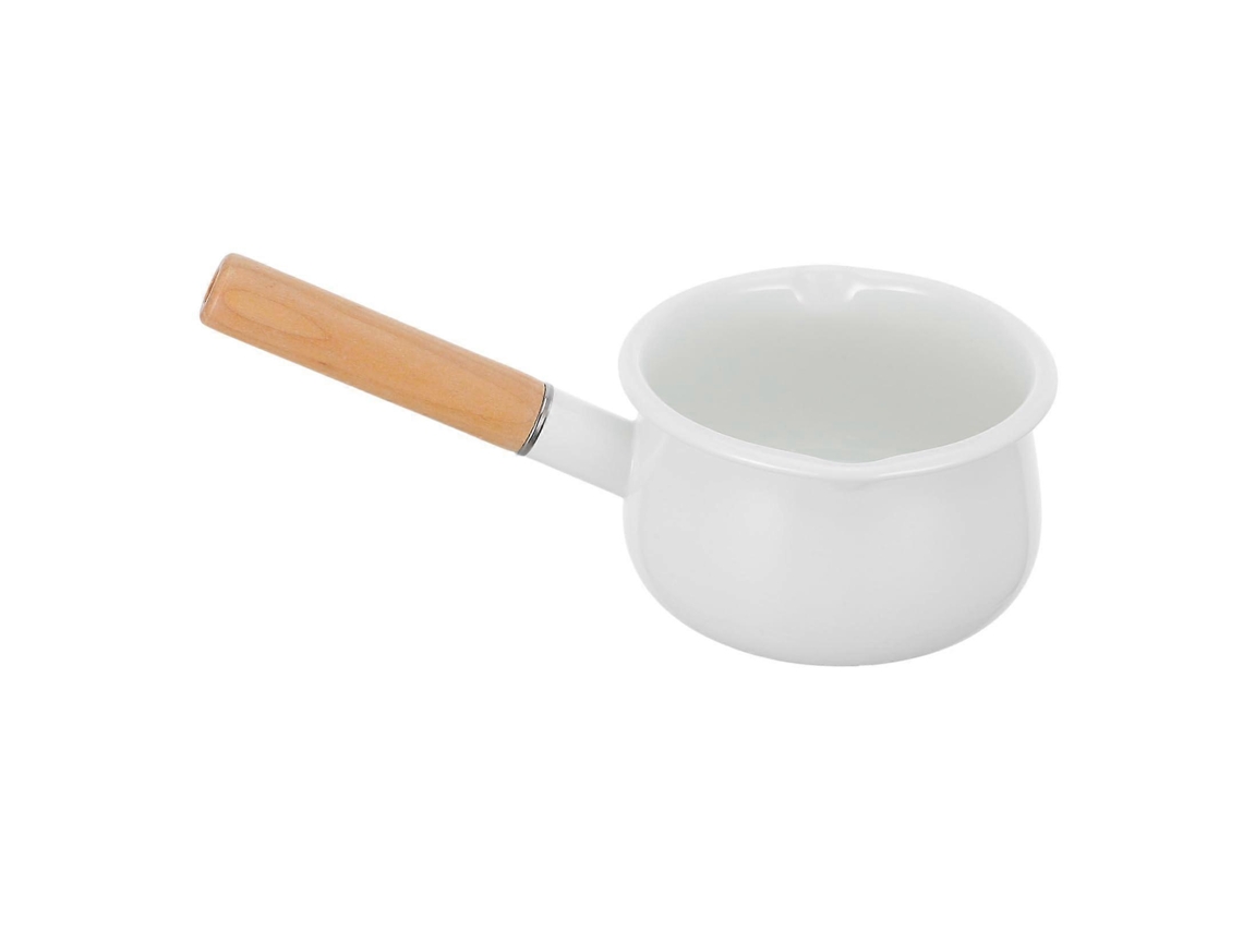Panela De Leite Esmaltada Com Cabo De Madeira, Pequena Panela Antiaderente Para Aquecimento Uniforme E Fácil Limpeza.