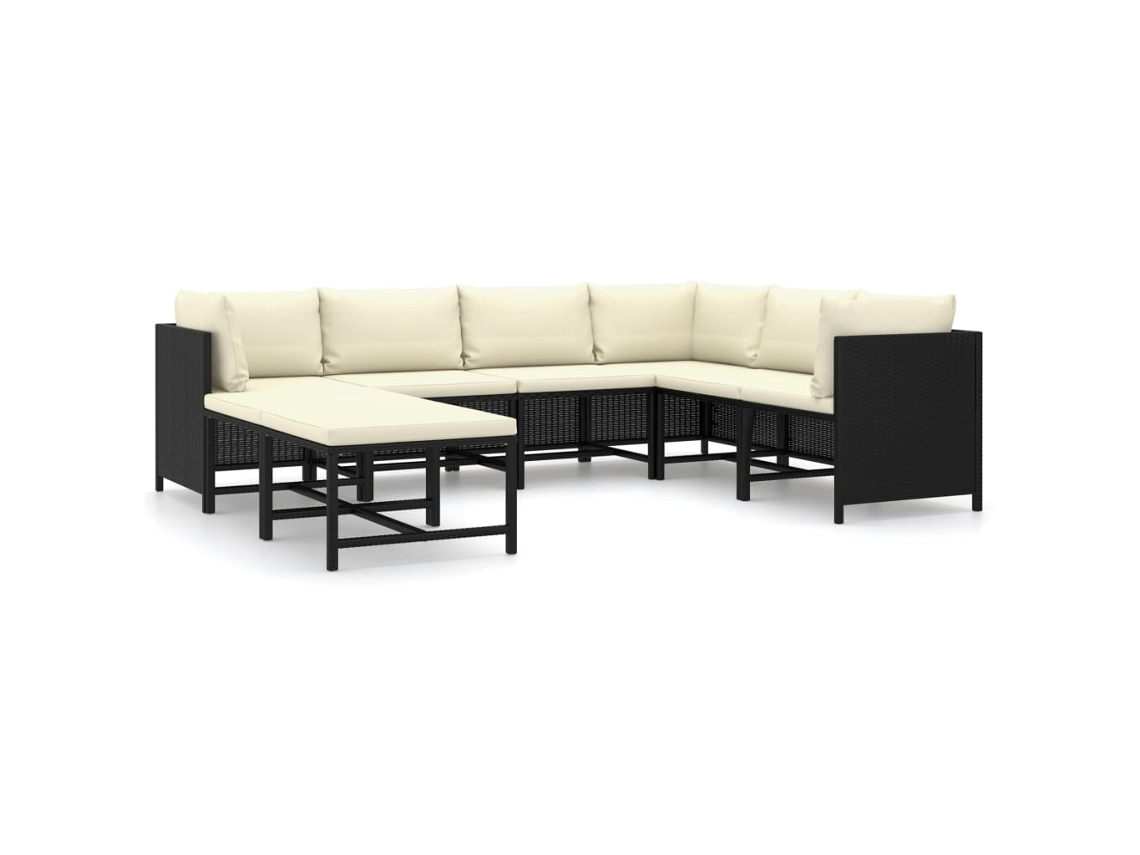 Maison Exclusive - 8 Pcs Conjunto Lounge De Jardim C/ Almofadões Vime Pe Preto