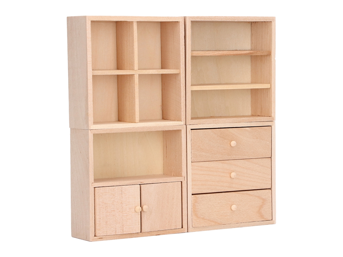 Conjunto De 4 Armários Para Casa De Bonecas 1/12 De Madeira, Design Simples E Prático, Móveis Miniatura Realistas