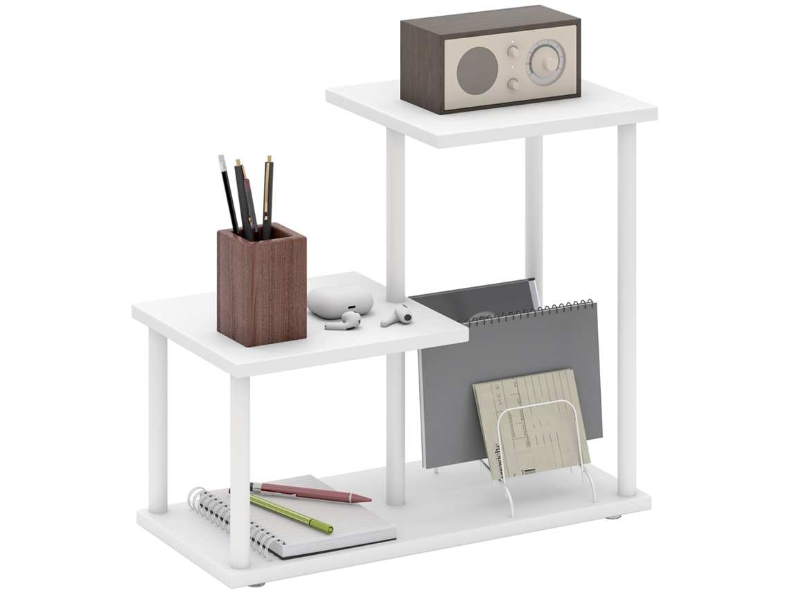 Estante de Mesa ZACHARY com 3 Níveis, Efeito Madeira e Marco de Metal (40x20x34.5cm) Branco