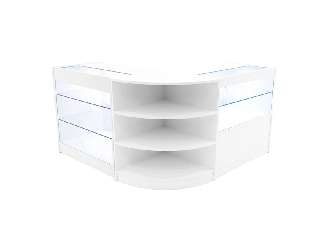 Conjunto de Balcões Comerciais MonsterShop Calliope, Branco, K900C900LM60, MDF e Vidro Temperado