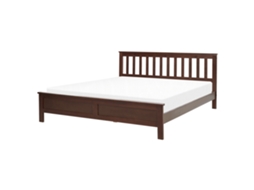 Cama de Casal BELIANI Mayenne de Madeira de Pinho Castanho Escuro 160x200