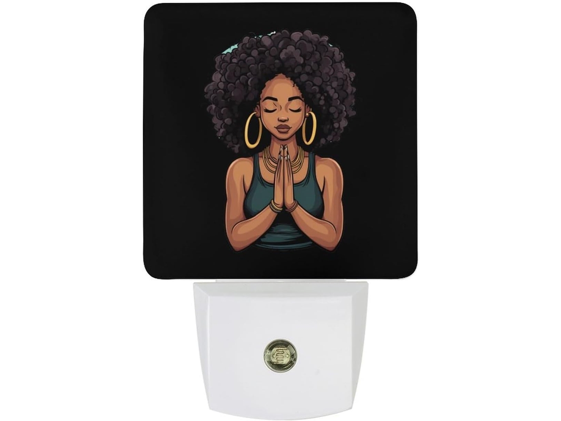 Luminária Noturna Afro Feminina, Luminária Noturna Preta Com Sensor Crepuscular