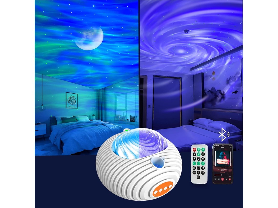Projetor de Galáxias com Efeito Aurora Boreal e Estrelas, Alto, Falante Bluetooth, Controle Remoto e Temporizador BRILVIBERA