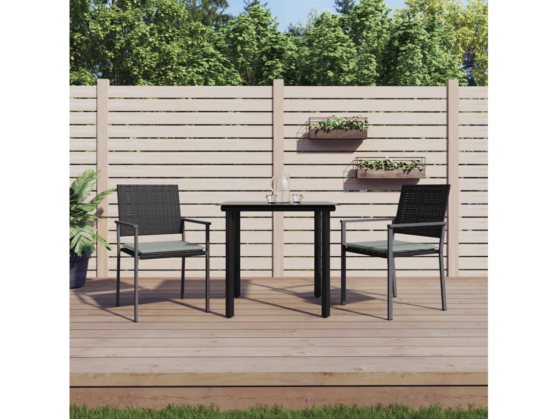 Vidaxl 3 Pcs Conjunto De Jantar P/ Jardim C/ Almofadões Vime Pe E Aço