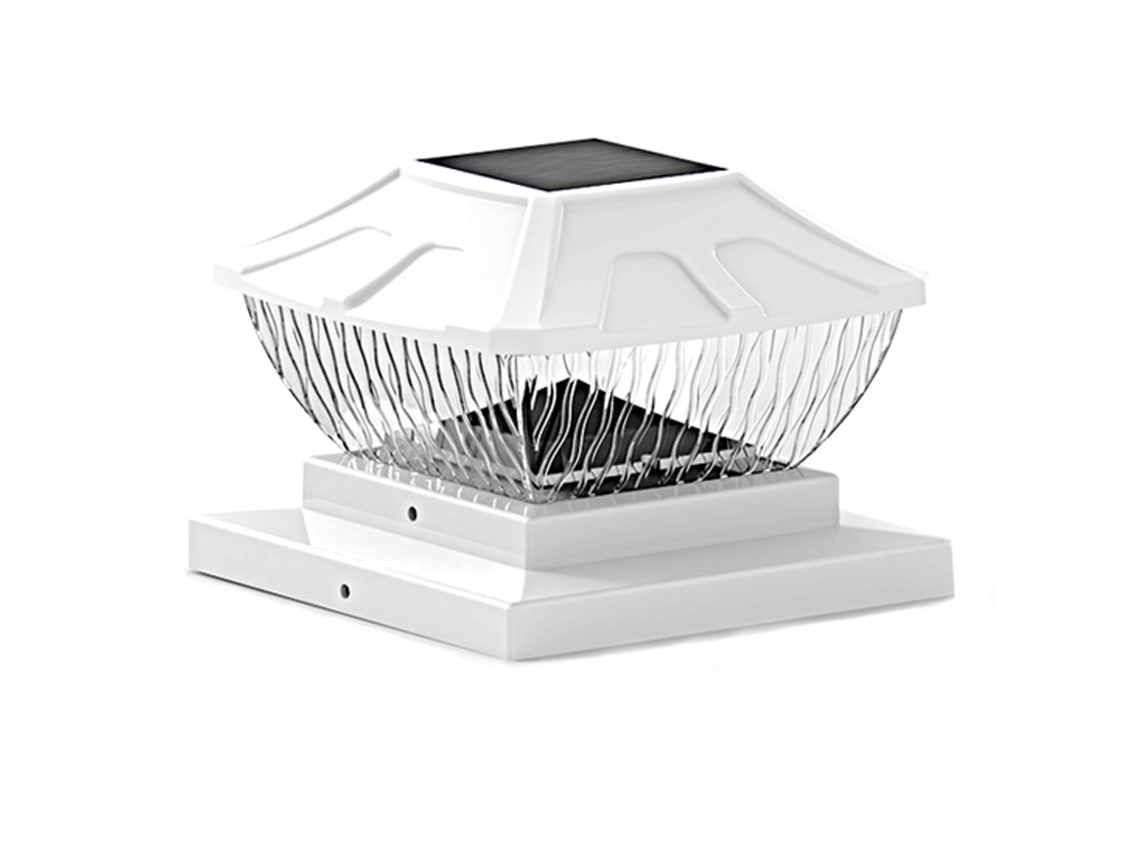 Luminárias solares clássicas para postes, adaptáveis a PVC, vinil, 5x5 polegadas, na cor branca AQUAFORGE