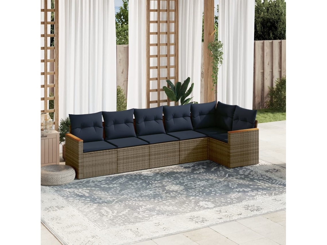 Vidaxl Conjunto De Sofá De Jardim Com 6 Peças E Almofadas Em Rattan Sintético Cinza
