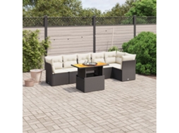 Vidaxl 7 Pcs Conjunto De Sofás P/ Jardim C/ Almofadões Vime Pe Preto