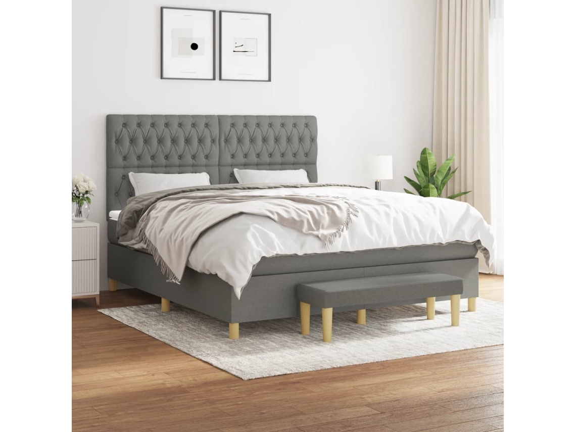 Vidaxl Cama Com Molas/colchão 180x200 Cm Tecido Cinzento-escuro