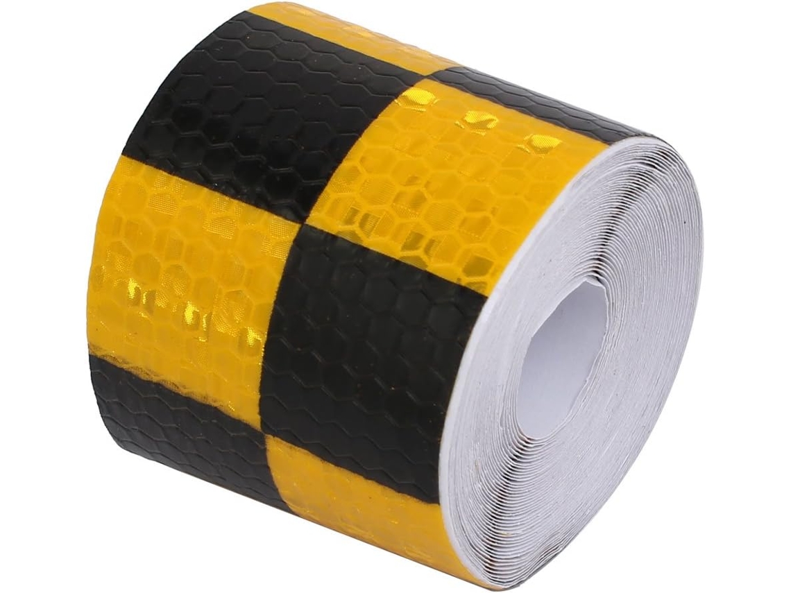 Fita Refletora de Visibilidade em Padrão Quadriculado Amarelo e Preto, 5 Cm Largura, M Comprimento CHABERLU
