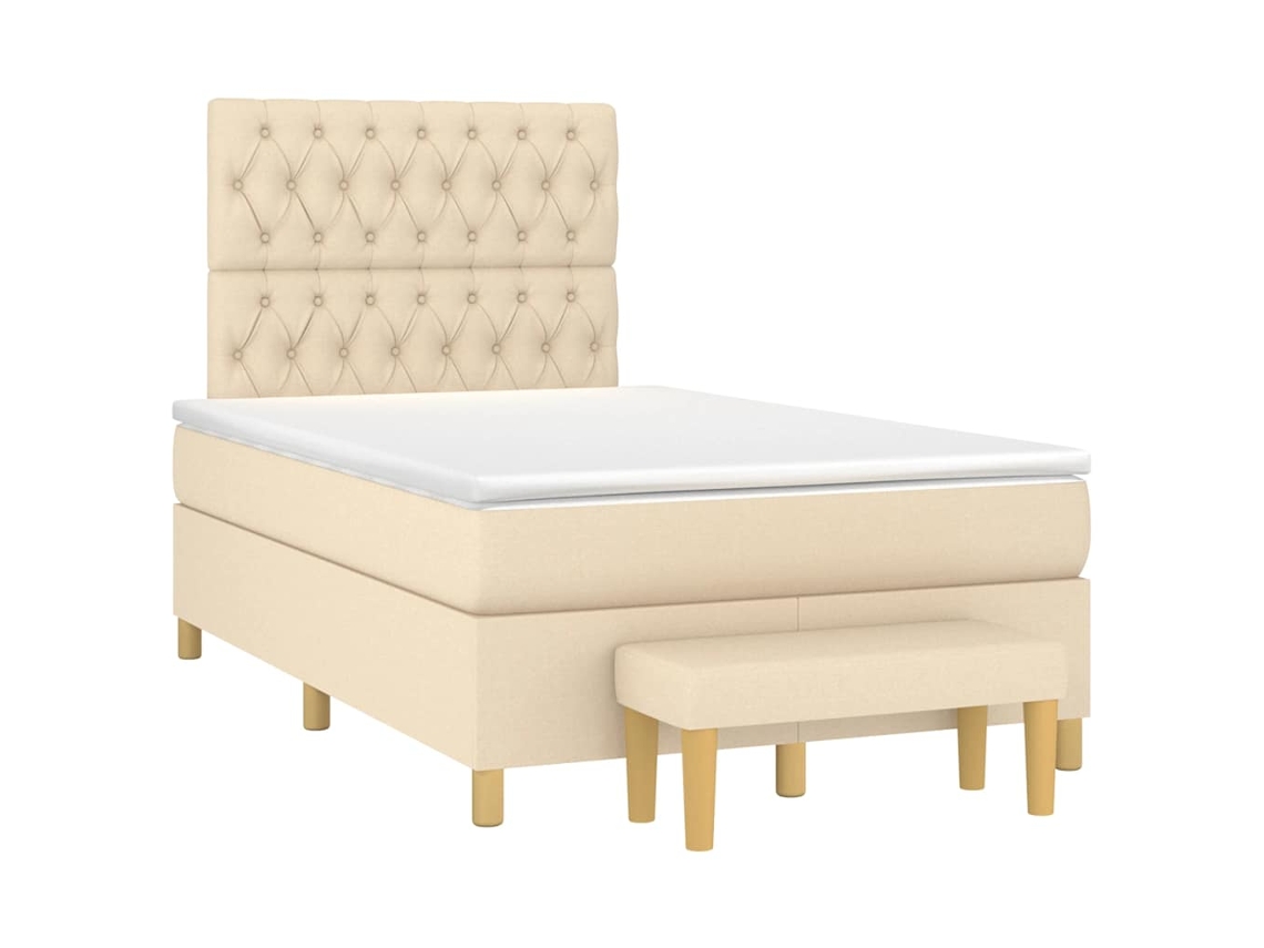 Vidaxl Cama Boxspring com Colchão 120x190 Cm Tecido Cor Creme