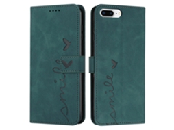 Capa De Couro Com Estampa De Coração E Toque De Pele Para Iphone 8 Plus / 7 Plus / 6 Plus, Verde