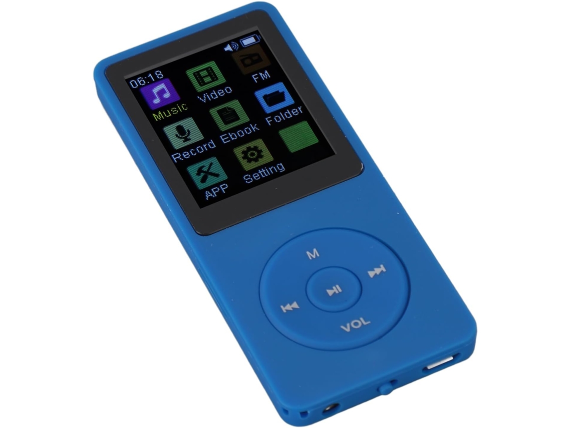 Reprodutor de MP3/MP4 Bluetooth, tela de 1 polegada, música com entrada de 1,82 mm, compatível com vídeo, voz e livros (azul)