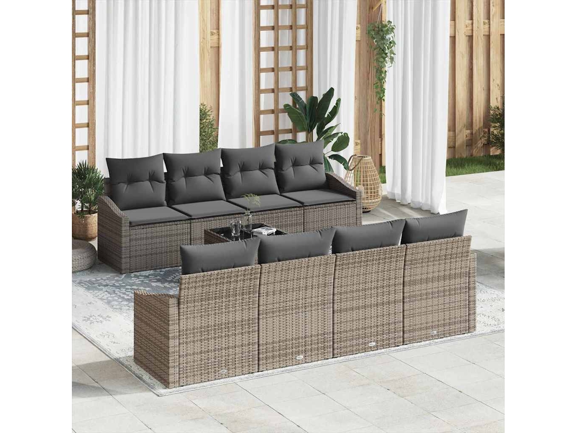Vidaxl Conjunto De Sofás Com Almofada 7 Pcs Cinzeto Vime Pe