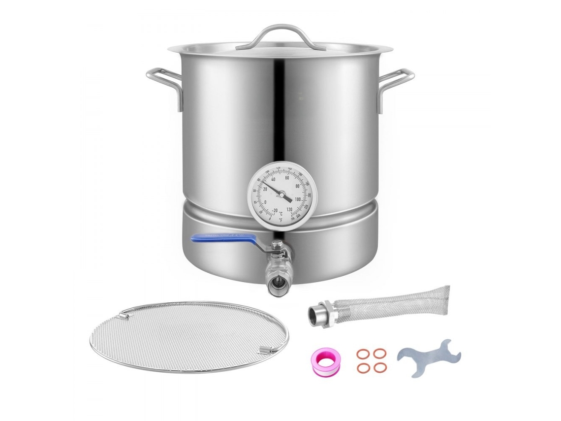 Panela De Brassagem 18,9 L Em Inox Com Fundo Triplo E Tampa Com Alças