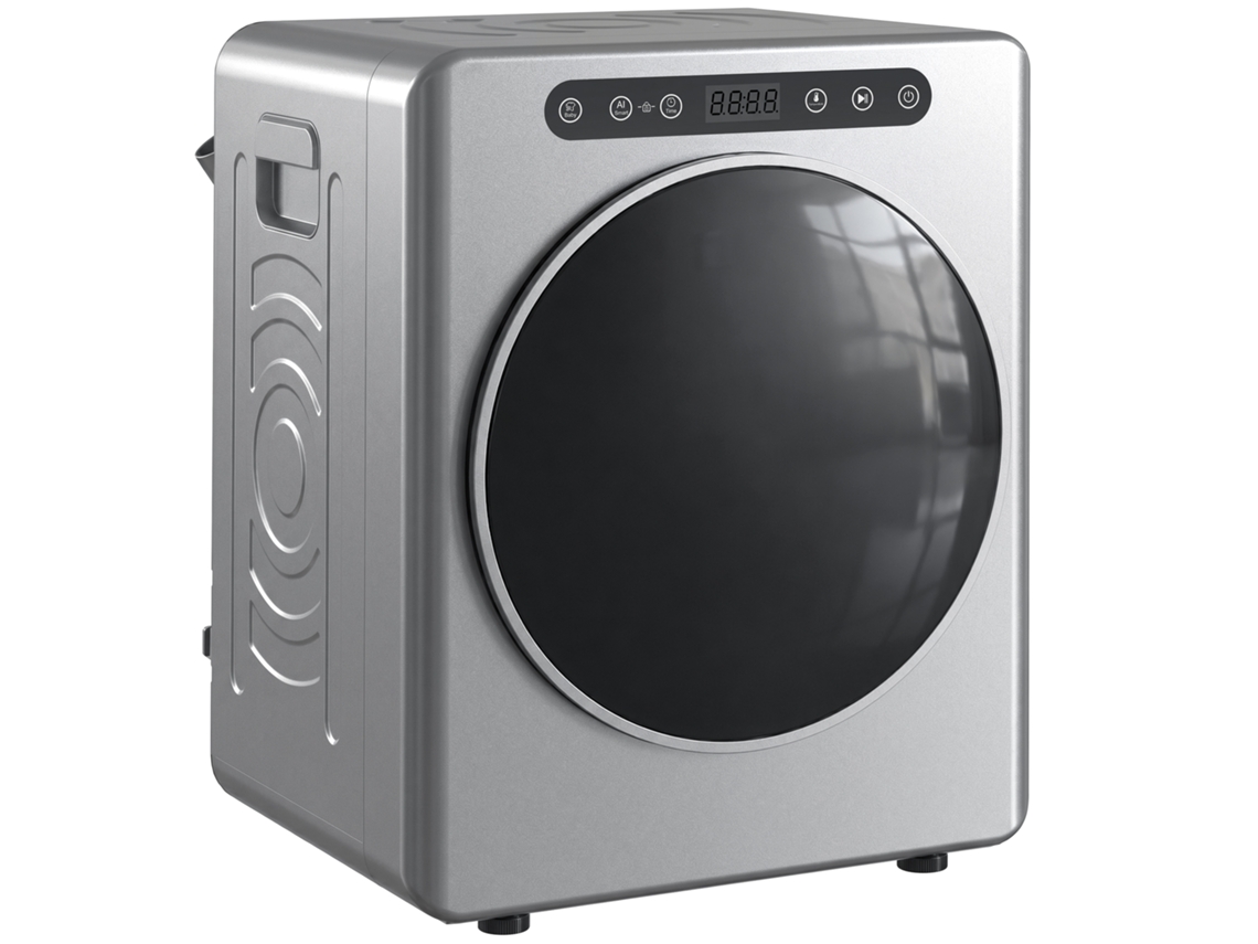 Secador De Evacuação 5kg, 1000w Compacto, Autónomo, Carga Frontal, Com Tambor Em Aço Inoxidável, Temporizador, Prateado