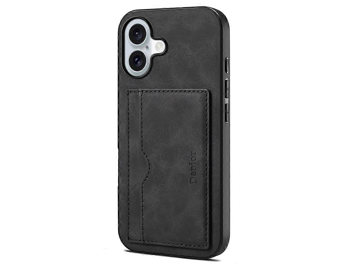 Capa Em Couro Preta Com Suporte Para Cartão, Compatível Com Iphone 17