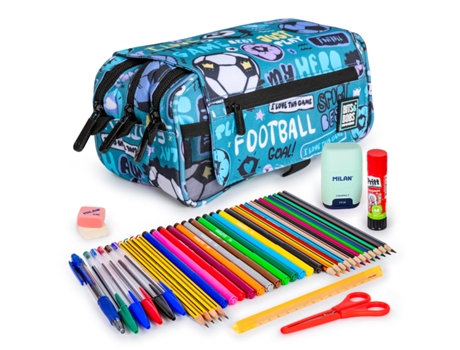 Design Estuche Triple De 3 Cremalleras Con Material Escolar Incluido. Hero Colepack