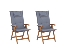 Juego De 2 Sillas Plegables Con Cojines A Juego Beliani Java De Madera De Acacia Marrón 54x69x105