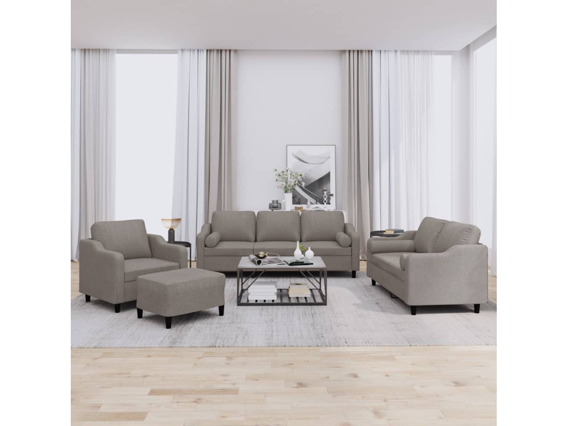 Vidaxl 4 Pcs Conjunto De Sofás Com Almofadas Tecido Cinza-acastanhado