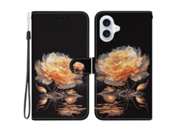 Capa Em Couro Pu Para Apple Iphone 16 Plus - Peónia Dourada